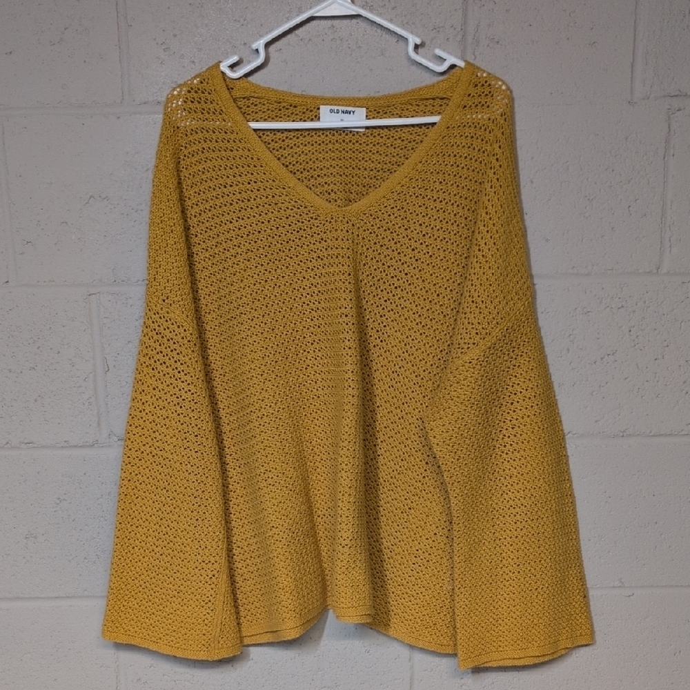 Old Navy Women’s Mustard Yellow Hollow Knit Bell Sleeve Sweater | XXL - Picture 2 of 6